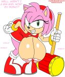  amy_rose anthro bedroom_eyes bent_over big_breasts breasts dialogue eulipotyphlan exposed_breasts female green_eyes habbodude hammer hanging_breasts hedgehog hi_res huge_breasts looking_at_viewer mammal narrowed_eyes nipples open_mouth open_smile presenting puffy_nipples seductive smile solo sonic_the_hedgehog_(series) tools 