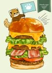  2021 ailurid brown_body brown_fur burger chibi dot_eyes feral food fur hi_res kemono mammal micro red_panda shi_nominmin text 