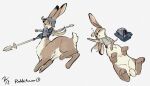  2021 ambiguous_gender armor blonde_hair brown_body brown_fur fur hair hi_res k725 kemono lagomorph lagomorph_taur leporid leporid_taur long_hair looking_at_viewer looking_back mammal mammal_taur melee_weapon multicolored_body multicolored_fur polearm rabbit rabbit_taur simple_background sleeping solo spear taur two_tone_body two_tone_fur weapon white_background white_body white_fur 