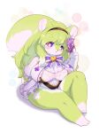  2021 4_fingers akino_(mochi_tap_wonderland) anthro barefoot big_breasts blush breasts cleavage clothed clothing dipstick_tail feet female fingers fur green_body green_fur green_hair hair hi_res huge_breasts kemono leg_markings mammal markings mochi_tap_wonderland multicolored_body multicolored_fur multicolored_hair multicolored_tail purple_eyes rodent sciurid socks_(marking) solo toes white_body white_fur white_hair whooo-ya 