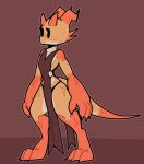  3_toes 4_fingers anthro apron big_feet big_hands claws clothed clothing crossdressing dress feet fingers girly horn kobold lizard male orange_body perec reptile scales scalie simple_background solo standing tfzn toes 