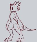  3_toes 4_fingers anthro big_feet big_hands claws featureless_crotch feet fingers horn kobold lizard male nude perec reptile scales scalie simple_background sketch solo standing tfzn toes 
