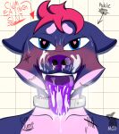  2021 absurd_res ahegao anthro bathroom blue_eyes blush bodily_fluids canid canine canis collar cum cum_in_mouth cum_inside cum_on_face cum_on_tongue digital_media_(artwork) domestic_dog english_text fur genital_fluids gherai_(musclegutdaddy) hair hi_res looking_at_viewer looking_pleasured male mammal metal_collar musclegutdaddy nude public_restroom public_use shiba_inu simple_background smile solo spitz text tongue watermark 