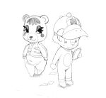  2020 animal_crossing anthro belly blush blush_stickers bodily_fluids bottomless cellphone clothed clothing duo eyeshadow eyewear featureless_crotch female footwear fur grass hair half-closed_eyes hat headgear headwear human leaf looking_aside looking_at_another makeup mammal monochrome narrowed_eyes navel nintendo no_underwear partially_clothed peeping phone plant shoes short_stack simple_background sketch slightly_chubby smartphone standing sweat talez01 tammy_(animal_crossing) topwear ursid video_games walking wide_hips 