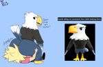  2021 3_toes accipitrid accipitriform anal animal_crossing anthro apollo_(animal_crossing) avian bald_eagle beak big_butt bird bird_feet black_eyes blue_background bottomless butt claws clothed clothing dated dialogue digital_media_(artwork) digitigrade duo eagle english_text facesitting feather_hands feathers feet flat_colors grey_body grey_feathers human human_on_anthro interspecies male male/male mammal multicolored_body multicolored_feathers nintendo oral reference_image rimming roccorox scutes sea_eagle sex signature simple_background tail_feathers talons text toe_claws toes topwear vest video_games villager_(animal_crossing) white_body white_claws white_feathers yellow_beak 
