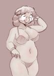  anonymous_artist anthro belly bovid breasts buckteeth caprine clothing curled_hair eyewear female glasses hair low_res mammal mature_female round_glasses sheep slightly_chubby smile teeth underwear 