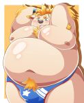  2021 absurd_res anthro armpit_hair babe_bunyan belly blonde_hair blush body_hair bovid bovine bulge clothing fur hair hi_res horn kemono male mammal navel nipples overweight overweight_anthro overweight_male pubes solo speedo swimwear tdph2dubnoxxthu tokyo_afterschool_summoners video_games white_body white_fur 