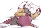  2021 4_fingers anthro anthrofied bahnbahn_(artist) bed bed_covers bedding belly big_belly breasts clothing dua_(bahnbahn) eyes_closed female fingers furniture hand_on_own_stomach hand_on_stomach head_on_pillow hi_res legendary_pok&eacute;mon lying mammal mewtwo nintendo on_bed on_side pillow pok&eacute;mon pok&eacute;mon_(species) pok&eacute;morph pregnant signature sketch sleeping solo sweater sweatpants topwear under_covers video_games 