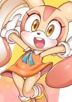  anthro big_ears blush clothing cream_the_rabbit dress female footwear gloves handwear hi_res lagomorph leporid looking_at_viewer mammal rabbit shoes simple_background smile smiling_at_viewer solo sonic_the_hedgehog_(series) uyu yellow_background yellow_body yellow_eyes young 