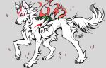  2021 4_toes amaterasu ambiguous_gender black_nose canid canine canis capcom deity digital_media_(artwork) feet feral fur grey_background hi_res mammal markings myarukawolf paws pink_eyes simple_background solo toes video_games white_body white_fur wolf ōkami 