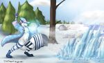  2021 anthro arcanine arctic_fox blizzard_(blizzyfox) canid canine fluffy forest fox hi_res ice magic magic_user male mammal nintendo plant pok&eacute;mon pok&eacute;mon_(species) snow solo themuffinly tree video_games 