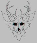  2021 ambiguous_gender anthro antlers black_and_white cervid digital_media_(artwork) fur headshot_portrait hi_res hollow_(lilac) horn lilac_(artist) long_ears looking_at_viewer mammal minimal_color monochrome mouth_closed portrait simple_background skull_head solo 