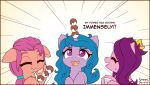  2021 cute_fangs dialogue digital_media_(artwork) dumplings earth_pony english_text equid equine eyes_closed fangs female feral food hasbro hi_res horn horse izzy_moonbow_(mlp) mammal mlp_g5 my_little_pony open_mouth open_smile pegasus pipp_petals_(mlp) pivoted_ears pony smile sunny_starscout_(mlp) symbianl text trio unicorn wings 