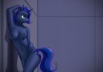  anthro apocheck13 breasts equid equine female friendship_is_magic hand_on_head hand_on_hip horn leaning_on_wall looking_away mammal missing_wings my_little_pony nude princess_luna_(mlp) solo winged_unicorn wings 