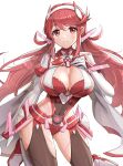  1girl absurdres alternate_costume alternate_hairstyle breasts chest_jewel cleavage gonzarez highres large_breasts prototype pyra_(xenoblade) red_eyes red_hair solo tiara twintails xenoblade_chronicles_(series) xenoblade_chronicles_2 