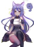  .live 1girl animal_ears blush commentary_request fingerless_gloves gloves hair_between_eyes long_hair looking_at_viewer purple_hair rurun_rururica sai_(mayuemon817) simple_background sitting smile solo thighhighs twitter_username virtual_youtuber white_background wolf_ears 