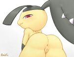  2021 anus bedroom_eyes black_body black_hair butt female feral genitals hair hair_mouth half-closed_eyes hi_res looking_at_viewer looking_back looking_back_at_viewer low-angle_view mawaifu mawile narrowed_eyes nintendo pok&eacute;mon pok&eacute;mon_(species) presenting presenting_anus presenting_hindquarters presenting_pussy purple_eyes pussy rear_view seductive signature simple_background smile solo standing teeth video_games white_background yellow_body 