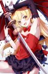  bakemonogatari monogatari_(series) no_bra oshino_shinobu pointy_ears skirt_lift stockings sword thighhighs wings yuunamida_uyu 