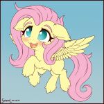  1:1 2021 blush chibi cute_fangs digital_media_(artwork) equid equine eyelashes fangs feathered_wings feathers female feral fluttershy_(mlp) friendship_is_magic gradient_background hair hasbro hi_res mammal my_little_pony open_mouth open_smile pegasus pink_hair pivoted_ears simple_background smile solo symbianl teal_eyes wings 