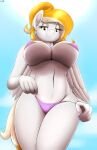  absurd_res an-tonio anthro bedroom_eyes big_breasts bikini blonde_hair breasts clothing equid equine female hair hasbro hi_res mammal mature_female my_little_pony narrowed_eyes pegasus seductive solo swimwear under_boob white_body wings 