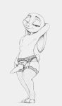  2021 anthro clothed clothing dildo disney ears_down female full-length_portrait fur hi_res judy_hopps lagomorph leporid lingerie mammal monochrome pivoted_ears portrait rabbit s1m sex_toy simple_background smile solo standing strapon topless white_background zootopia 