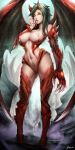 blood breasts devil horns monster_girl nipples no_bra wings yinyue 
