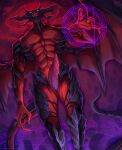  2021 abs demon diabolos erection final_fantasy genitals humanoid male membrane_(anatomy) membranous_wings muscular muscular_humanoid muscular_male nurinaki penis pentagram red_body red_skin smile solo square_enix standing teeth video_games wings yellow_eyes 