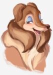  2021 blush brown_body brown_fur canid canine canis domestic_dog eyelashes eyes_mostly_closed fur hi_res mammal narrowed_eyes open_mouth open_smile simple_background smile solo teeth tohupo tongue white_background 