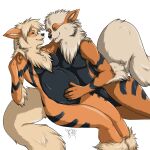  2011 5_fingers ankle_tuft anthro anthrofied arcanine arm_around_shoulders arm_tuft belly big_belly black_body black_fur black_nose black_stripes breasts canid canine cyiakanami digital_media_(artwork) duo elbow_tufts fangs female fingers fluffy fluffy_tail fur hand_on_own_shoulder hand_on_shoulder hand_on_stomach happy hi_res humanoid_hands leg_tuft looking_at_another lying male male/female mammal mane multicolored_body multicolored_fur nintendo nude on_back on_side open_mouth orange_body orange_fur pok&eacute;mon pok&eacute;mon_(species) pok&eacute;morph pregnant pregnant_female romantic_couple signature simple_background smile striped_body striped_fur stripes tan_body tan_fur tan_mane tuft video_games white_background 