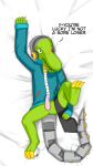  absurd_res anthro bottomless clothed clothing crocodilian cybernetics cyborg dakimakura_design furmazing genitals headphones hi_res hoodie latch lethal_league looking_at_viewer machine male penis raised_leg reptile scalie solo topwear zipper 