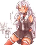  adapted_costume amatsukaze_(kancolle) cosplay elbow_gloves gloves long_hair one-hour_drawing_challenge red_legwear rensouhou-kun samidare_(kancolle) samidare_(kancolle)_(cosplay) shirt simple_background sleeveless sleeveless_shirt thighhighs thrux white_gloves white_hair yellow_eyes 