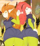  absurd_res alternate_breast_size big_breasts big_butt breasts bubble_butt butt clothing disney duo eda_clawthorne female female/female green_eyes hair hi_res huge_breasts huge_butt humanoid humanoid_pointy_ears lilith_clawthorne looking_at_viewer looking_back magic_user orange_hair red_hair school_uniform sharp_teeth teeth the_owl_house tight_clothing tight_underwear uniform vdreadroot witch yellow_eyes 