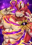  &lt;3 abs absurd_res anthro clothed clothing cthugha_(tas) dragon gesture grin hi_res male mostly_nude muscular muscular_anthro muscular_male nipples one_eye_closed pecs skimpy smile solo tentacles tokyo_afterschool_summoners toranoyouhei v_sign video_games wink 