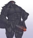  abs absurd_res anthro balls biceps blush bodily_fluids carsen claws erection genitals godzilla godzilla_(series) hi_res kaiju male monster muscular muscular_anthro muscular_male open_mouth pecs penis scalie simple_background smile solo sweat teeth text thick_thighs throbbing toho vein veiny_penis yellow_eyes 