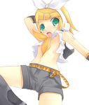  flat_chest from_below kagamine_rin kuro_(be_ok) nipples shorts solo vocaloid 