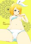  bad_id bad_pixiv_id bikini blonde_hair blush breasts cameltoe cheerpai hair_ornament hairclip kagamine_rin medium_breasts navel nipples solo swimsuit vocaloid 