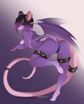  anthro bent_over breasts bunnywhiskerz butt clothing ear_piercing ear_ring female hi_res mammal piercing purple_body rodent solo spikes thong underwear 