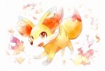  :d commentary creature fangs fennekin fire full_body gen_6_pokemon highres neejyu no_humans open_mouth orange_eyes pokemon pokemon_(creature) smile solo starter_pokemon tongue white_background 