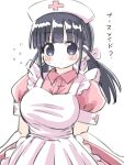  1girl apron black_eyes black_hair blush flying_sweatdrops hat highres maid maid_apron naitou_kouse nurse nurse_cap original sketch solo translated twintails white_background 