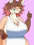  belly big_breasts breasts brown_hair canid canine female fox fur hair haruki_no_saidai_no_teki_wa_risei hi_res huge_breasts lion_granny madoka_tagokoro mammal overweight overweight_female slightly_chubby solo 獅子奶奶 