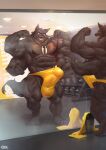  2021 4_arms abs anthro barazoku barely_visible_genitalia barely_visible_penis biceps big_bulge big_muscles big_penis bulge canid canine canis clothed clothing detailed_background dumbbell erection erection_under_clothing flexing genital_outline genitals gym hi_res huge_bulge huge_muscles huge_penis inside jewelry male mammal mirror multi_arm multi_limb muscular muscular_anthro muscular_male navel necklace nipples obliques open_mouth open_smile pecs penis penis_outline poking_out quads reflection smile solo standing tattoo tenting thong towel underwear vorusuarts water_bottle weights wolf 