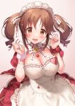  1girl alternate_costume apron blush breasts brown_eyes brown_hair cleavage dress enmaided hair_ribbon heart idolmaster idolmaster_cinderella_girls idolmaster_cinderella_girls_starlight_stage jewelry large_breasts lolita_fashion maid maid_headdress necklace red_dress ribbon totoki_airi twintails utsunomiya_hetaru 