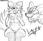  accessory anthro big_breasts breast_grab breasts canid canine canis clothed clothing collar desertkaiju domestic_dog fangs female hair_accessory hair_bow hair_over_eyes hair_ribbon hand_on_breast hi_res lacy_(desertkaiju) legwear mammal monochrome navel nipples open_mouth ribbons sketch smile solo thick_thighs thigh_highs tongue tongue_out topless 