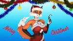  2020 3d_(artwork) absurd_res anthro bell bell_collar blue_eyes candy candy_cane canid canine cheek_tuft chest_tuft christmas clothing collar costume dessert digital_media_(artwork) facial_tuft female food fox fur gold97fox hi_res hip_grab holidays looking_at_viewer mammal orange_body orange_fur ornaments red_fox santa_costume smile smiling_at_viewer solo source_filmmaker text tuft white_body white_fur 