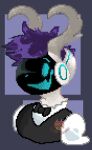  absurd_res anthro antlers black_tie_(suit) blue_hair bow_tie cervid clothing digital_media_(artwork) furbydemonic fuse_(analogpentium) hair headshot_portrait hi_res horn hybrid machine male mammal pixel_(artwork) portrait protogen smile solo suit watermark 