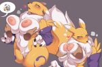  absurd_res anthro bandai_namco big_breasts blush bodily_fluids breast_fondling breast_milking breasts canid canine cervina7_(artist) digimon digimon_(species) female fondling fur genitals hand_on_breast hi_res lactating mammal milk nipples nude pussy renamon white_body white_fur yellow_body yellow_fur 