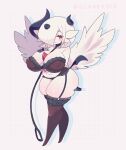  absol accessory big_breasts breasts butt clarevoir clothing collar female gardevoir garter_straps hair hair_accessory hair_bow hair_ribbon hi_res humanoid hybrid leash legwear lingerie looking_at_viewer mega_absol mega_evolution nintendo pok&eacute;mon pok&eacute;mon_(species) red_eyes ribbons short_hair simple_background solo thick_thighs thigh_highs video_games white_hair wings 