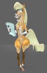  2019 anthro blonde_hair blonde_tail blue_eyes breasts casual_nudity equid equine female fingers front_view full-length_portrait genitals grey_background hair hi_res hooved_fingers hooves horse mammal nipples nude open_mouth open_smile paloma-paloma paloma_(paloma-paloma) paper pencil_(disambiguation) portrait pussy simple_background sitting smile solo yellow_body 