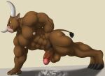  2020 abs anthro balls barazoku biceps big_muscles bodily_fluids bovid bovine cattle cum cum_drip cum_on_ground dripping exercise genital_fluids genitals hi_res horn humanoid_genitalia humanoid_penis male mammal muscular muscular_anthro muscular_male navel nipples nude obliques pecs penis pubes push-up simple_background solo sweat taighet_28 vein white_background workout 