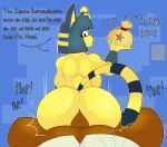  animal_crossing ankha_(animal_crossing) anthro big_butt blue_background bottomless breasts butt clothed clothing dialogue female female_penetrated genitals hi_res looking_back male male/female male_penetrating male_penetrating_female mklancer00 nintendo nude penetration penis sex side_boob simple_background tom_nook_(animal_crossing) video_games yellow_body 